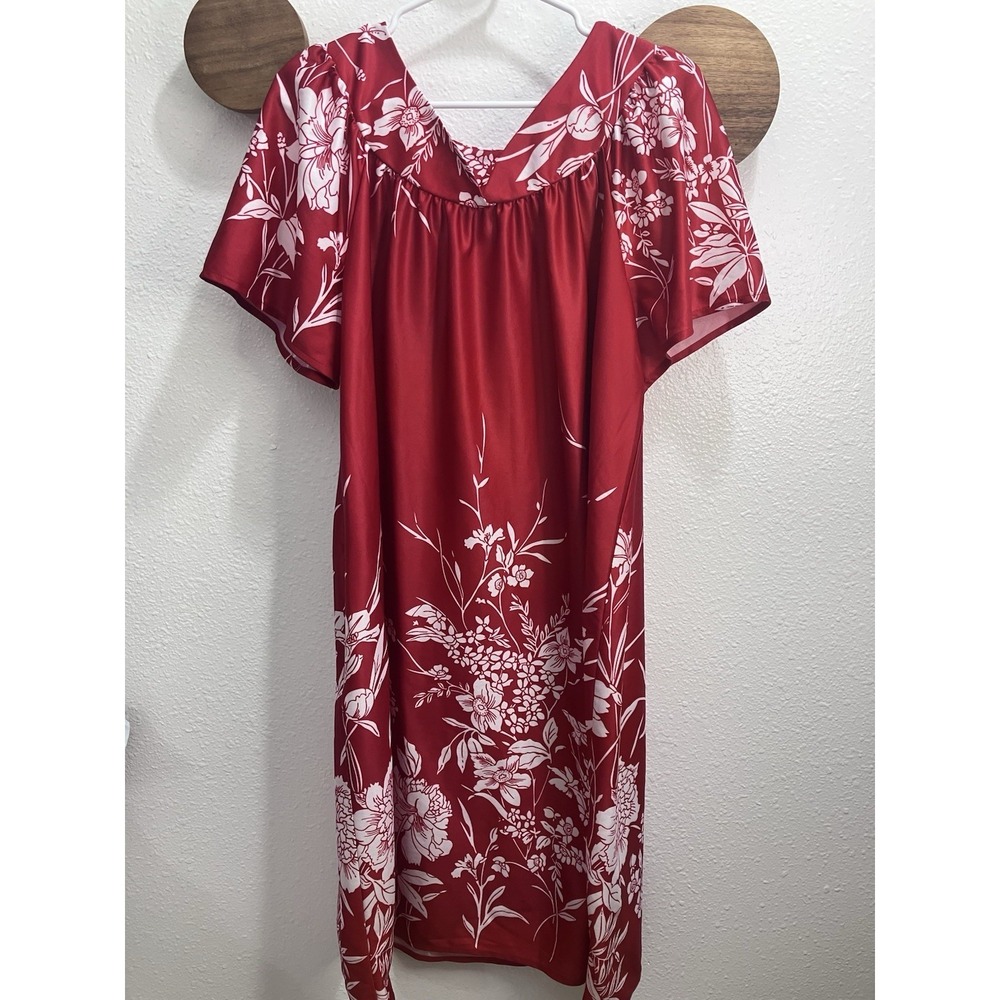 VTG Metropolitan Muumuu Red White‎ Floral XL Hawaiiana Resort Grandmacore